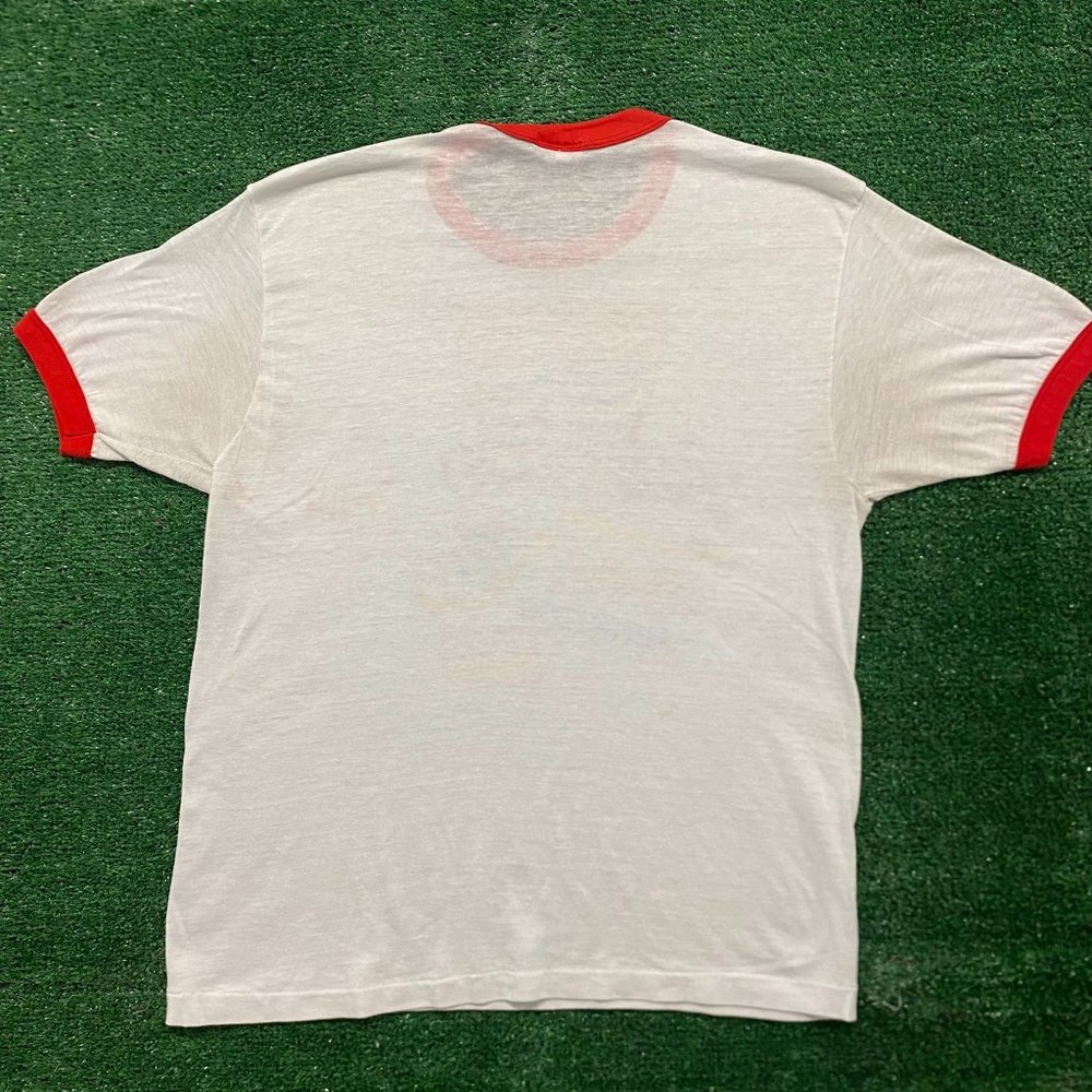 Vintage 80s Walk America Ringer T-Shirt Single Stitch Paper Thin White M - Picture 5 of 5